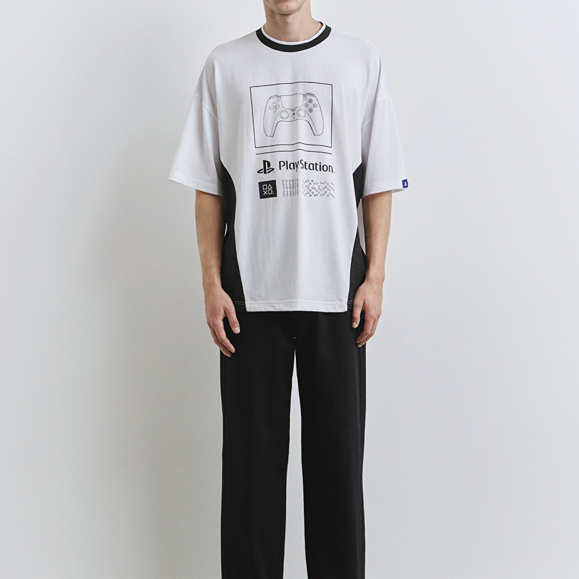 Mavi PlayStation Baskılı Beyaz Tişört Oversize / Geniş Kesim 0612938-620