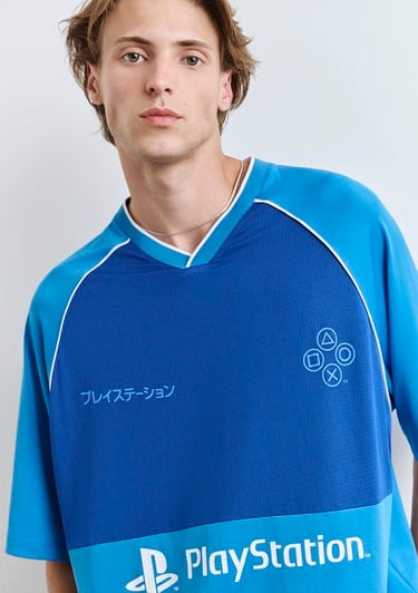  Mavi PlayStation Baskılı Mavi Tişört Oversize / Geniş Kesim 0612939-70772