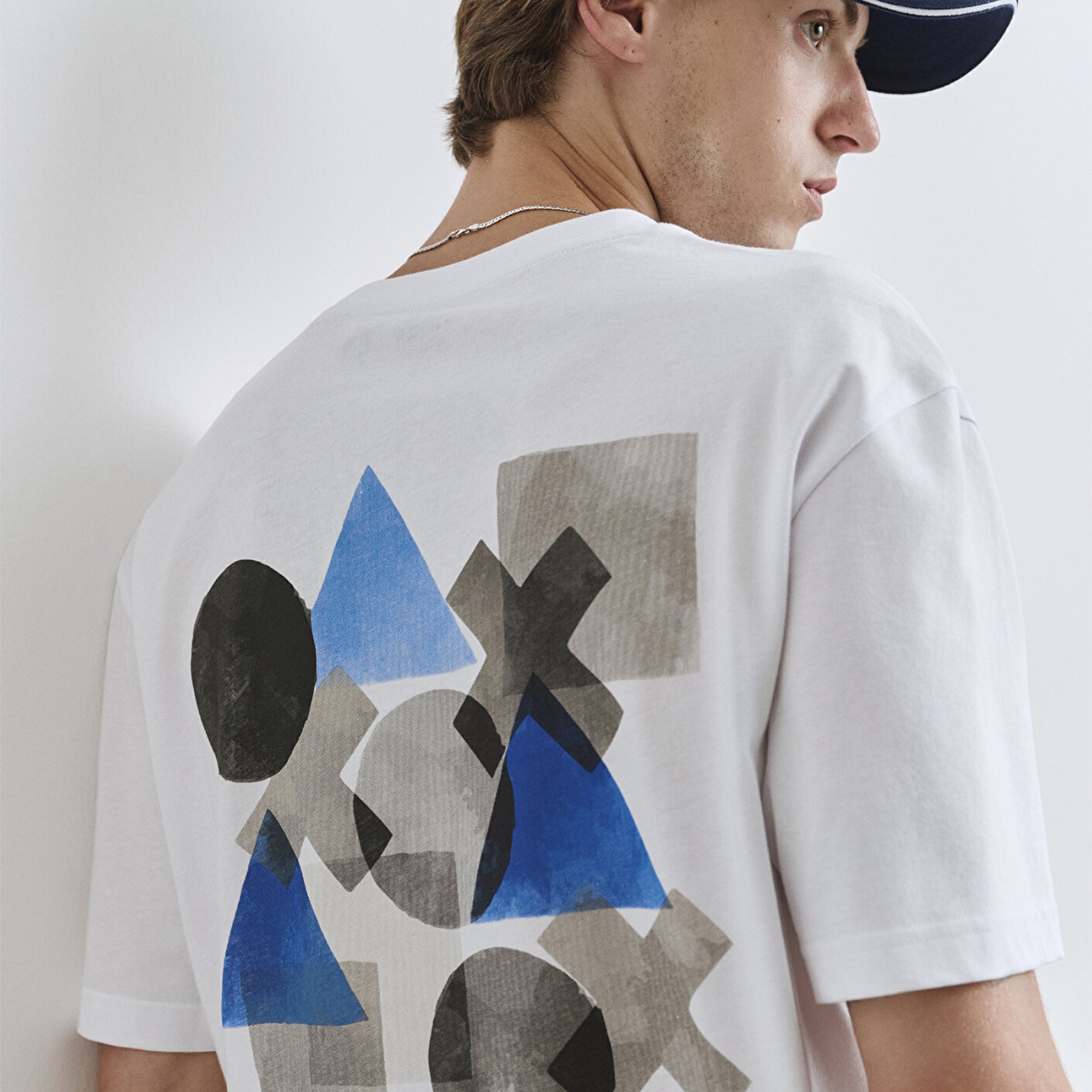 Mavi PlayStation Baskılı Beyaz Tişört Loose Fit / Bol Rahat Kesim 0612926-620