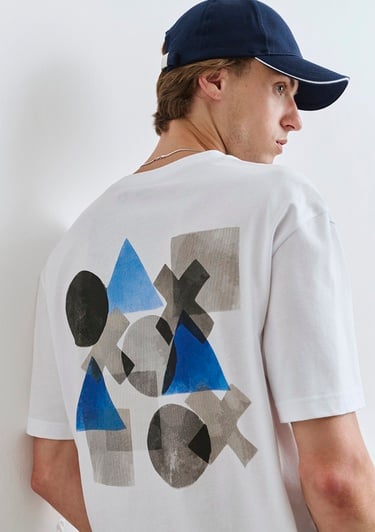  Mavi PlayStation Baskılı Beyaz Tişört Loose Fit / Bol Rahat Kesim 0612926-620