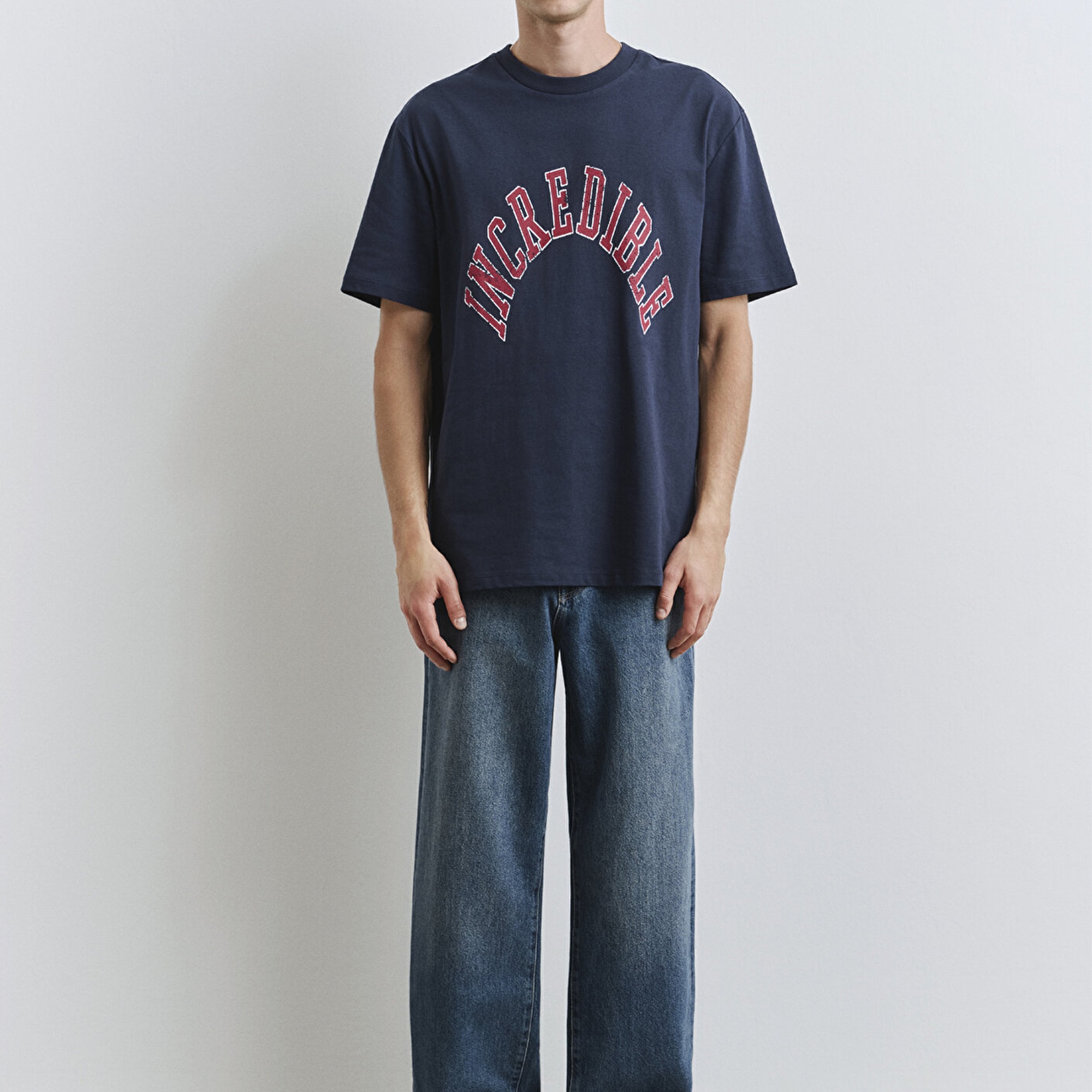 Mavi Baskılı Lacivert Tişört Loose Fit / Bol Rahat Kesim 0612882-89353