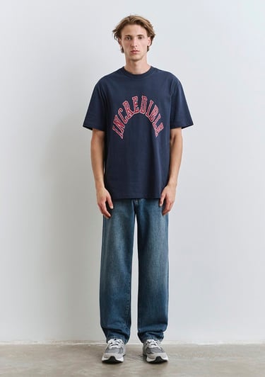  Mavi Baskılı Lacivert Tişört Loose Fit / Bol Rahat Kesim 0612882-89353