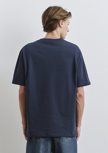  Mavi Baskılı Lacivert Tişört Loose Fit / Bol Rahat Kesim 0612882-89353