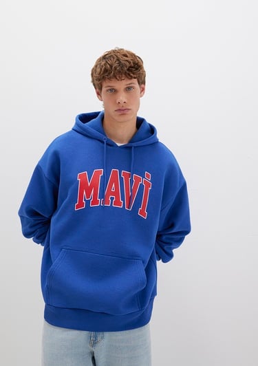  Mavi Mavi Logo Baskılı Kapüşonlu Mavi Sweatshirt 067149-70907
