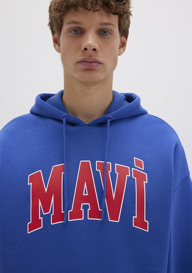  Mavi Mavi Logo Baskılı Kapüşonlu Mavi Sweatshirt 067149-70907