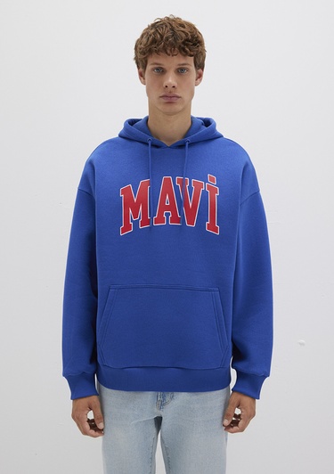  Mavi Mavi Logo Baskılı Kapüşonlu Mavi Sweatshirt 067149-70907
