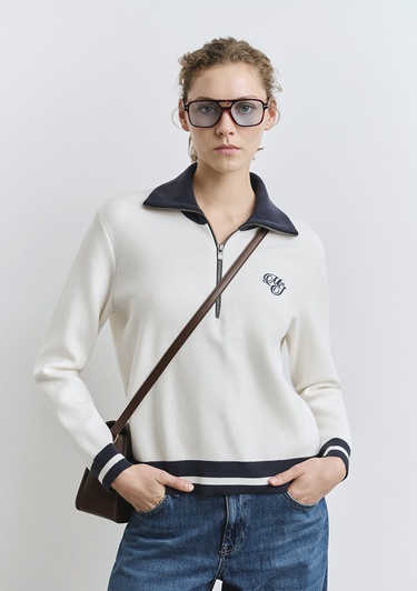  Mavi MJ Nakışlı Yarı Fermuarlı Kazak Loose Fit / Bol Rahat Kesim 1710687-70057