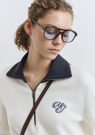  Mavi MJ Nakışlı Yarı Fermuarlı Kazak Loose Fit / Bol Rahat Kesim 1710687-70057