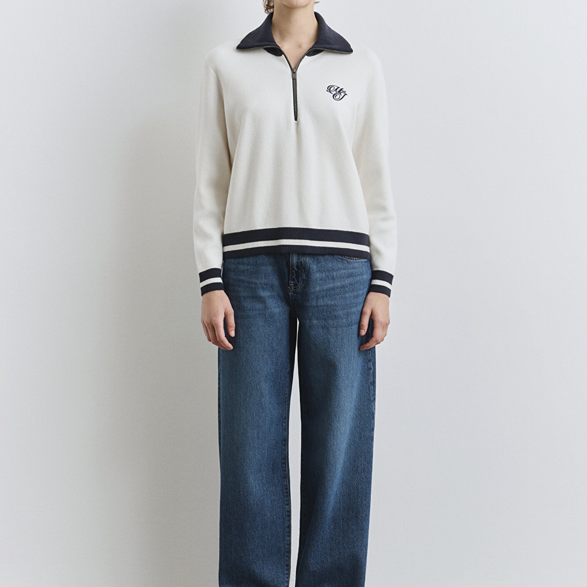 Mavi MJ Nakışlı Yarı Fermuarlı Kazak Loose Fit / Bol Rahat Kesim 1710687-70057