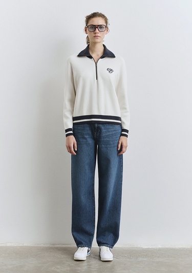  Mavi MJ Nakışlı Yarı Fermuarlı Kazak Loose Fit / Bol Rahat Kesim 1710687-70057