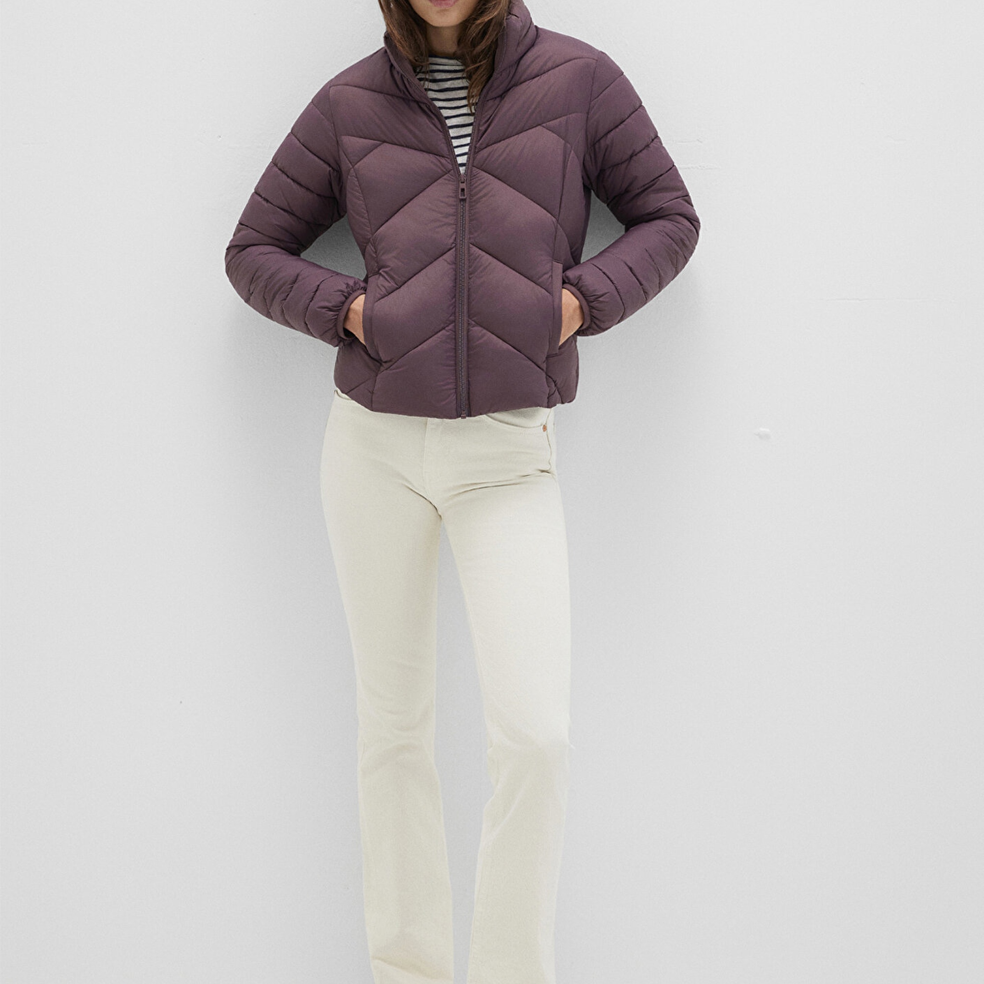 Mavi Dik Yaka Kahverengi Şişme Mont 110698-70260