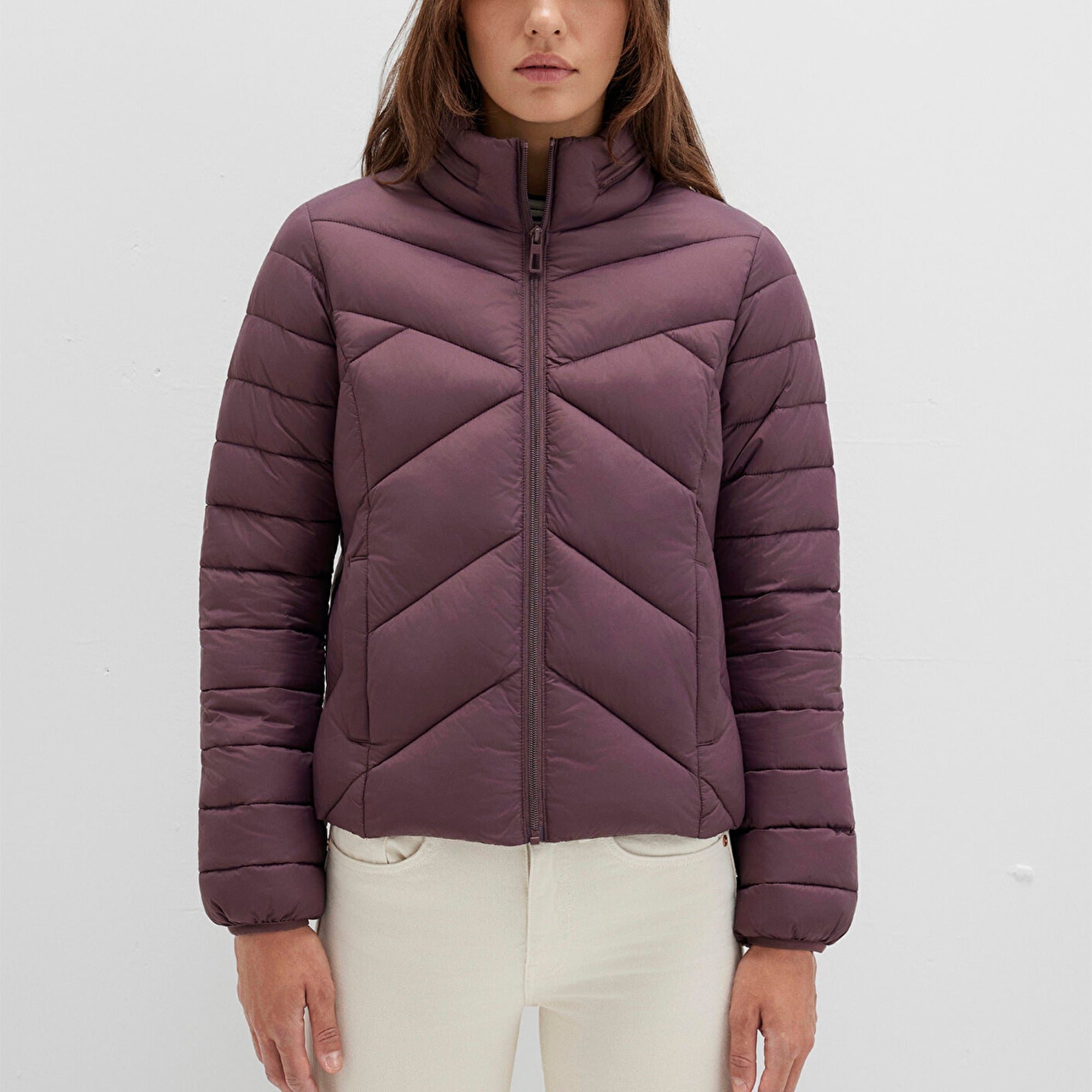 Mavi Dik Yaka Kahverengi Şişme Mont 110698-70260