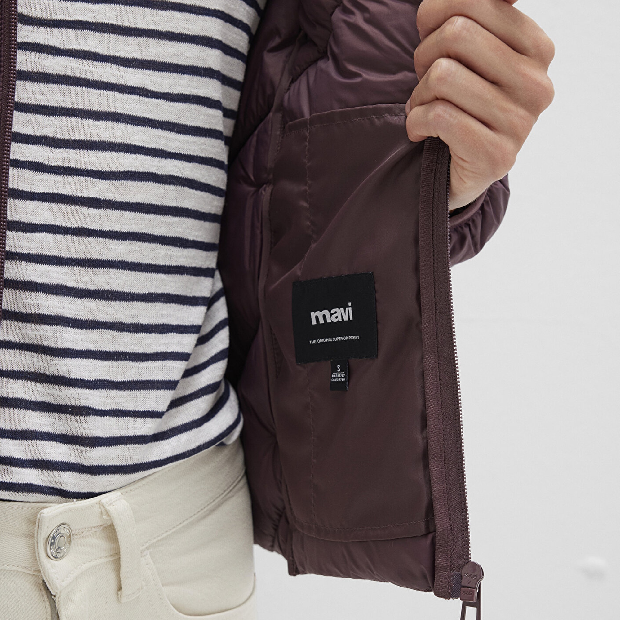 Mavi Dik Yaka Kahverengi Şişme Mont 110698-70260