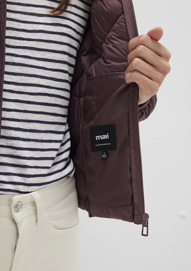  Mavi Dik Yaka Kahverengi Şişme Mont 110698-70260