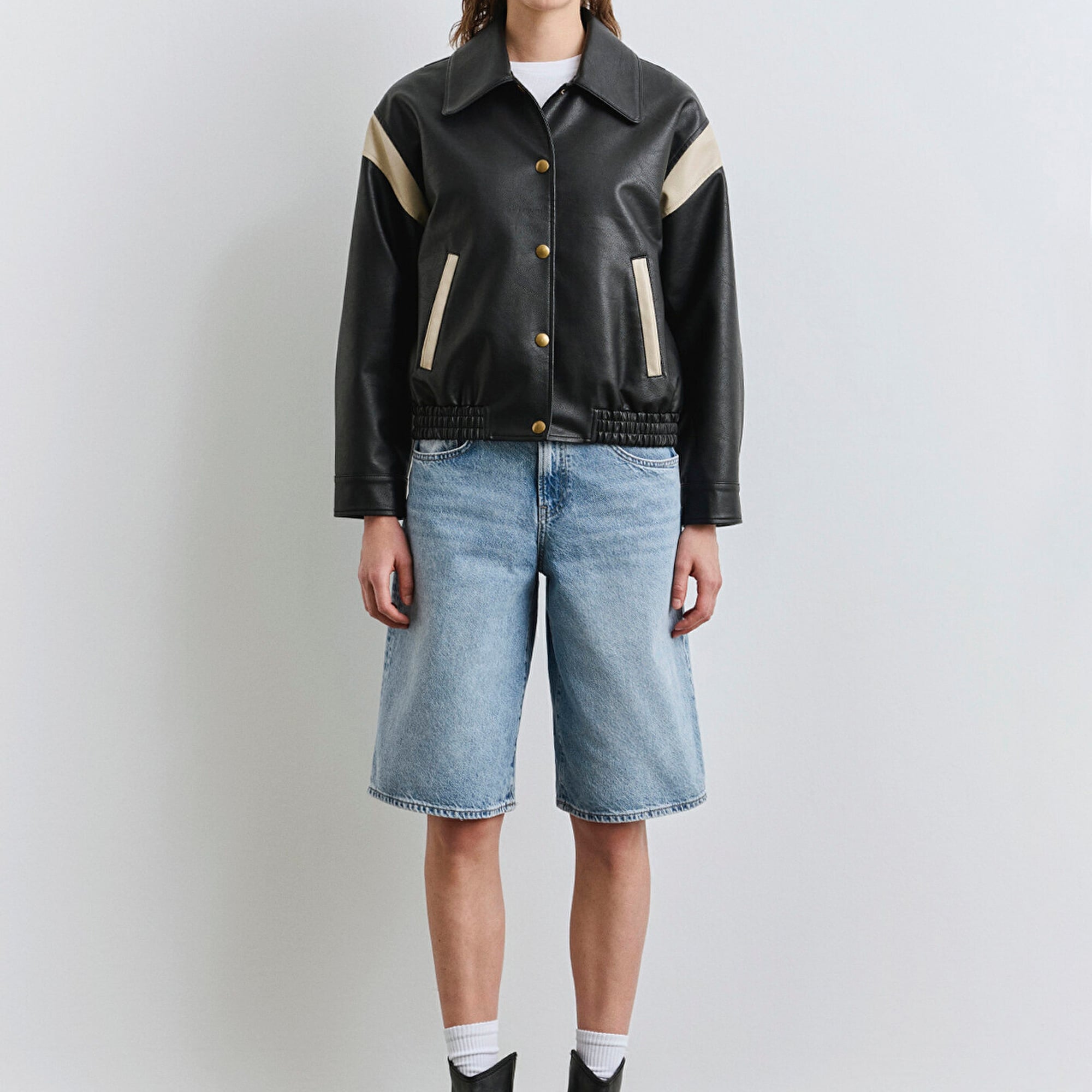 Mavi Siyah Suni Deri Ceket Loose Fit / Bol Rahat Kesim 1110727-900