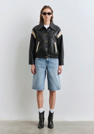  Mavi Siyah Suni Deri Ceket Loose Fit / Bol Rahat Kesim 1110727-900