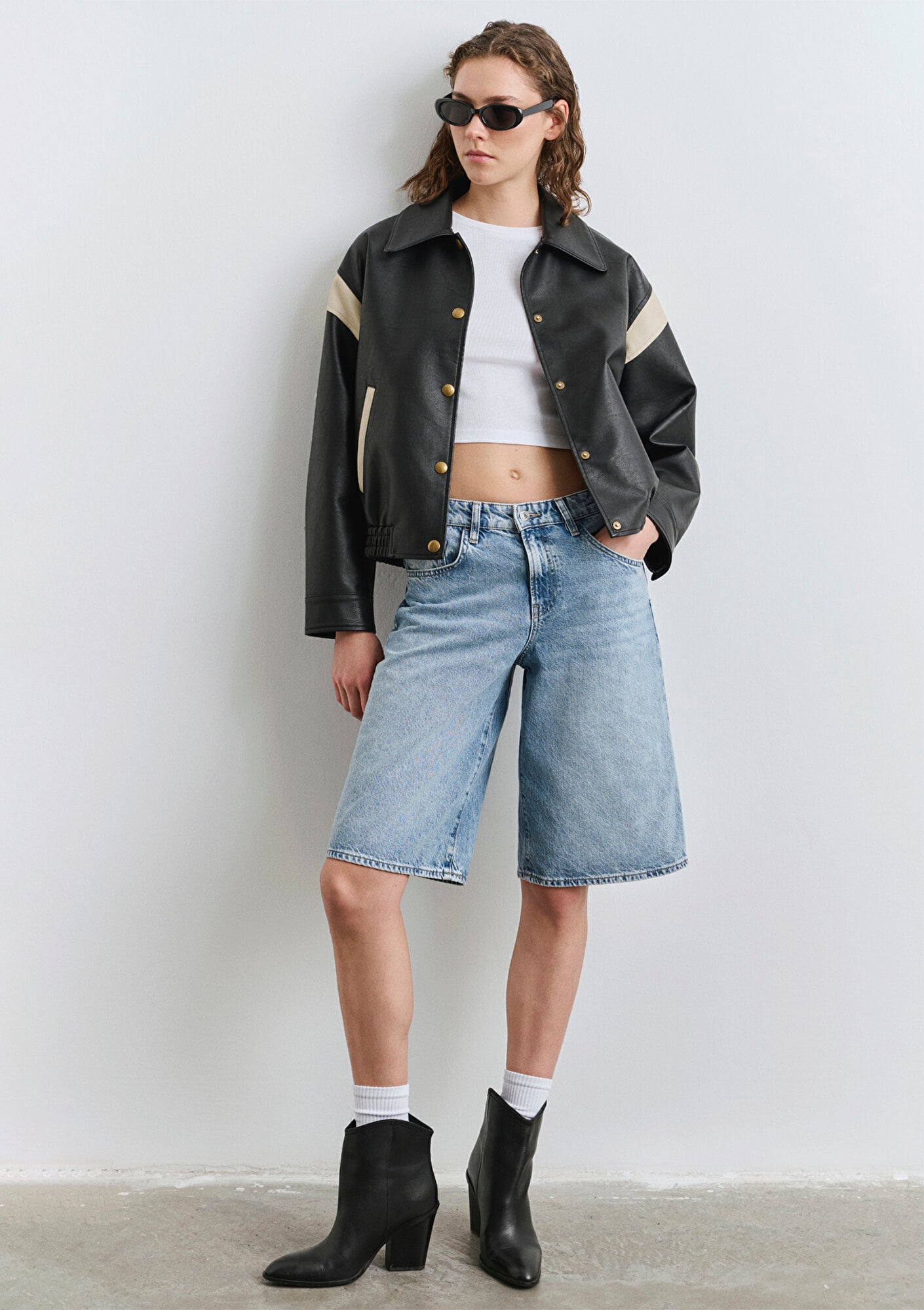  Mavi Siyah Suni Deri Ceket Loose Fit / Bol Rahat Kesim 1110727-900