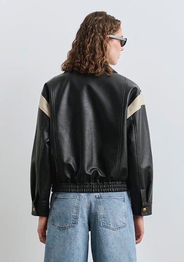  Mavi Siyah Suni Deri Ceket Loose Fit / Bol Rahat Kesim 1110727-900