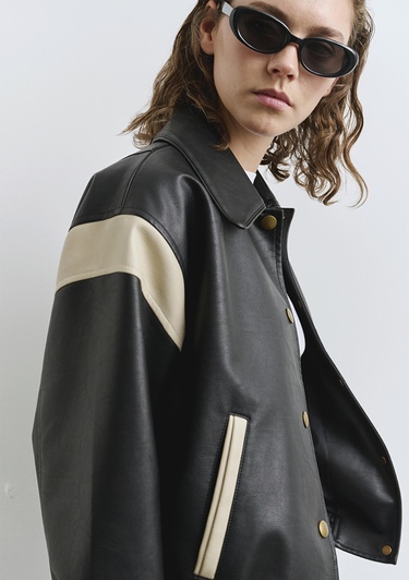  Mavi Siyah Suni Deri Ceket Loose Fit / Bol Rahat Kesim 1110727-900