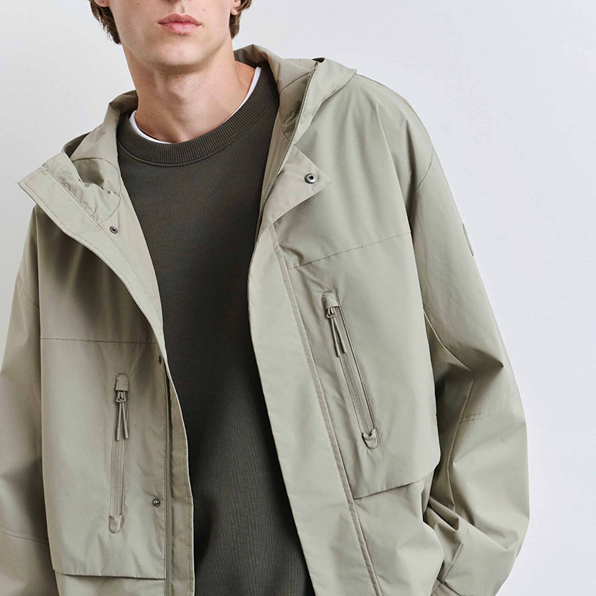 Mavi Kapüşonlu Yeşil Ceket Loose Fit / Bol Rahat Kesim 0110551-71484