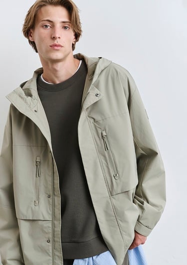  Mavi Kapüşonlu Yeşil Ceket Loose Fit / Bol Rahat Kesim 0110551-71484