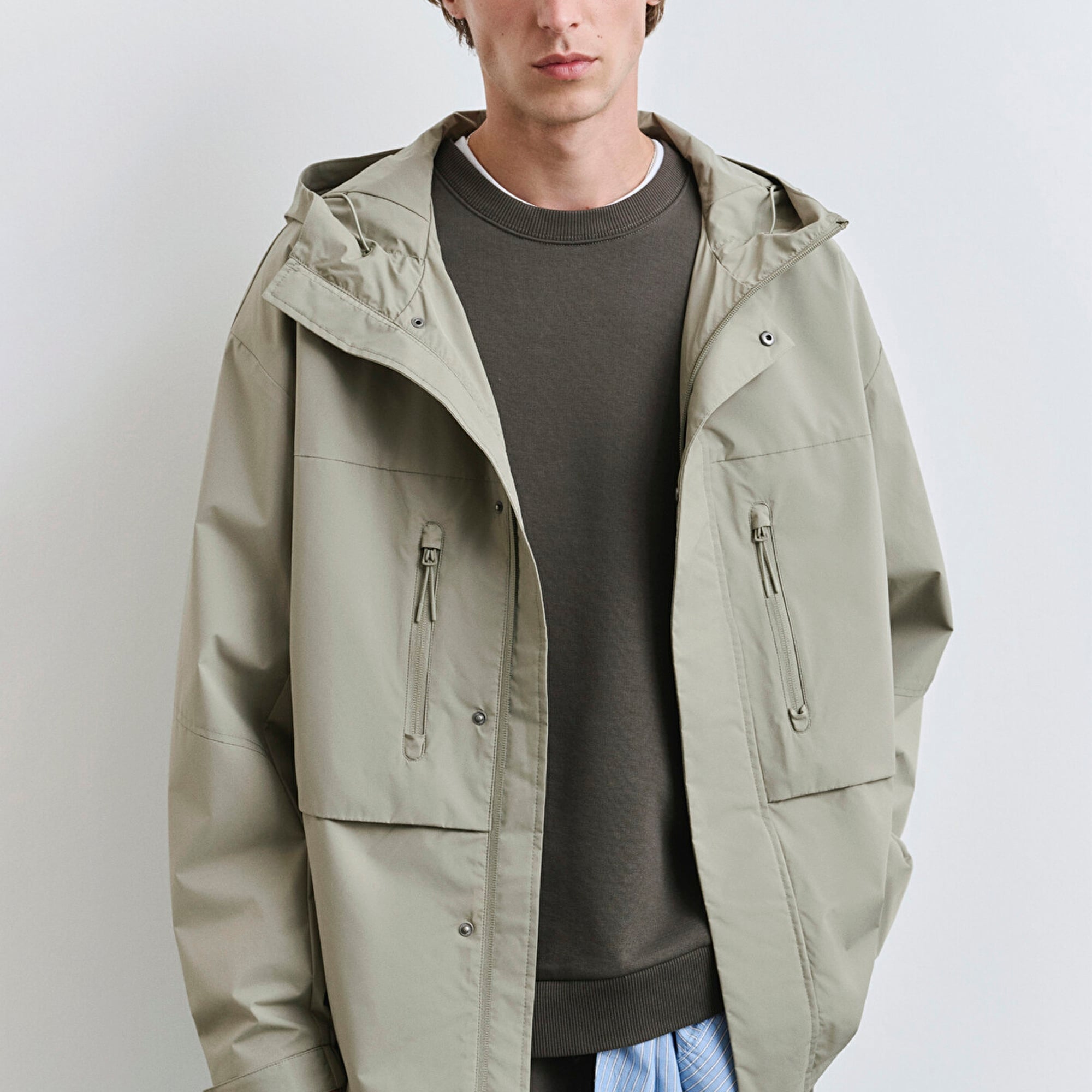 Mavi Kapüşonlu Yeşil Ceket Loose Fit / Bol Rahat Kesim 0110551-71484