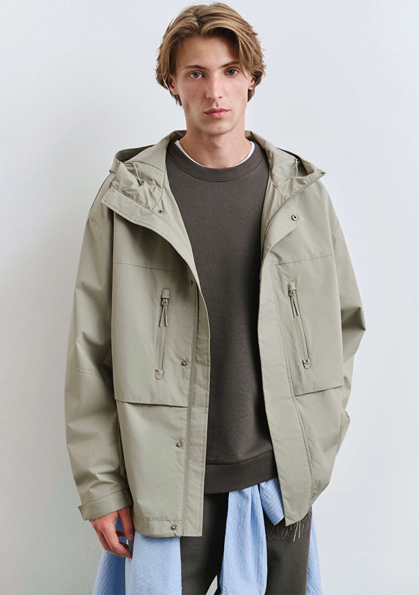  Mavi Kapüşonlu Yeşil Ceket Loose Fit / Bol Rahat Kesim 0110551-71484