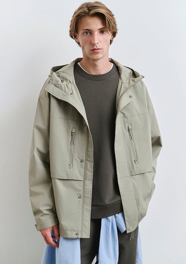  Mavi Kapüşonlu Yeşil Ceket Loose Fit / Bol Rahat Kesim 0110551-71484