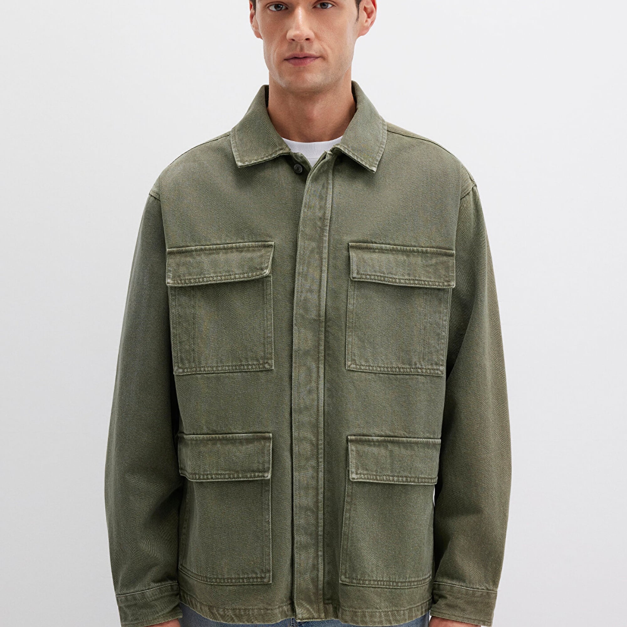 Mavi Cep Detaylı Haki Ceket Loose Fit / Bol Rahat Kesim 0110510-71581