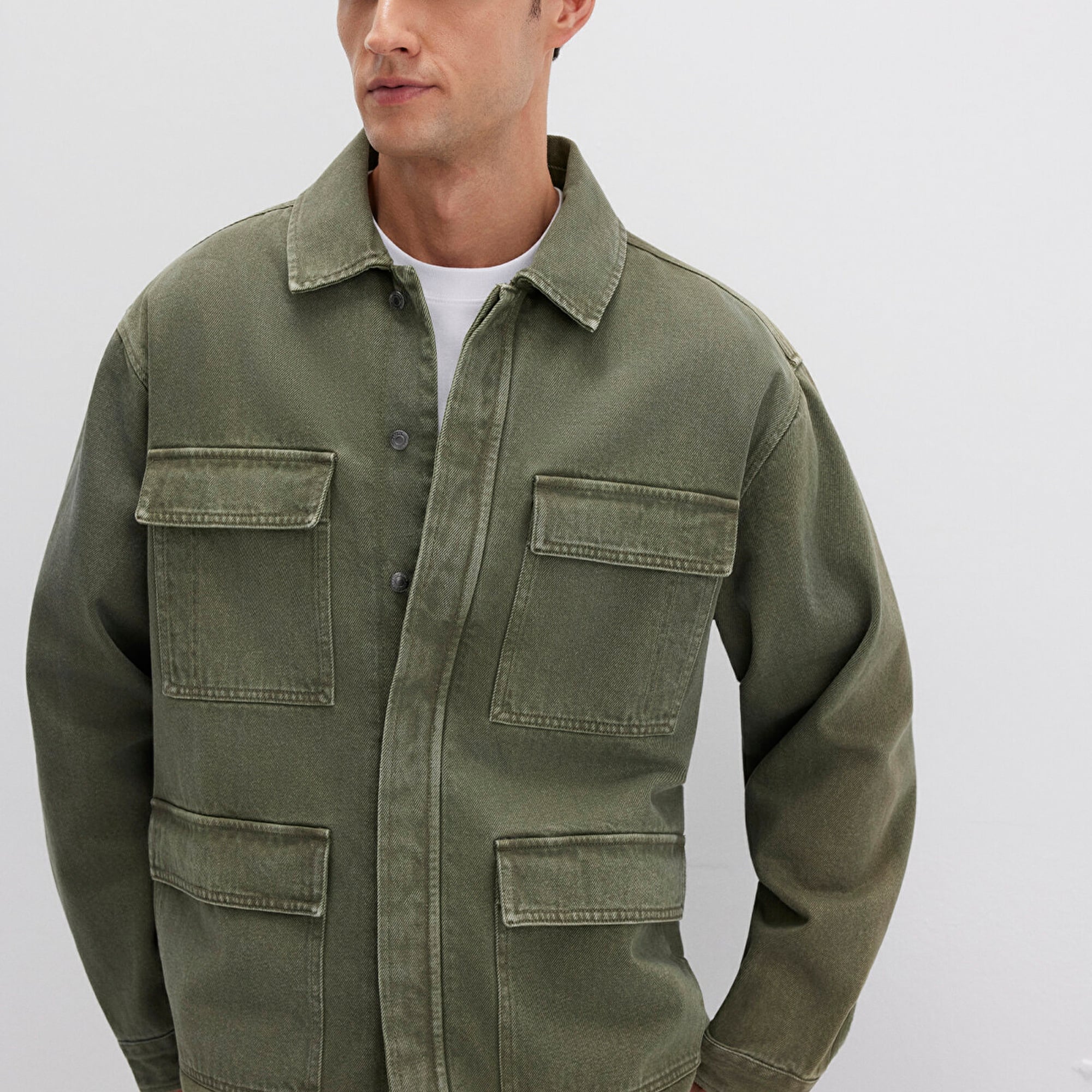 Mavi Cep Detaylı Haki Ceket Loose Fit / Bol Rahat Kesim 0110510-71581