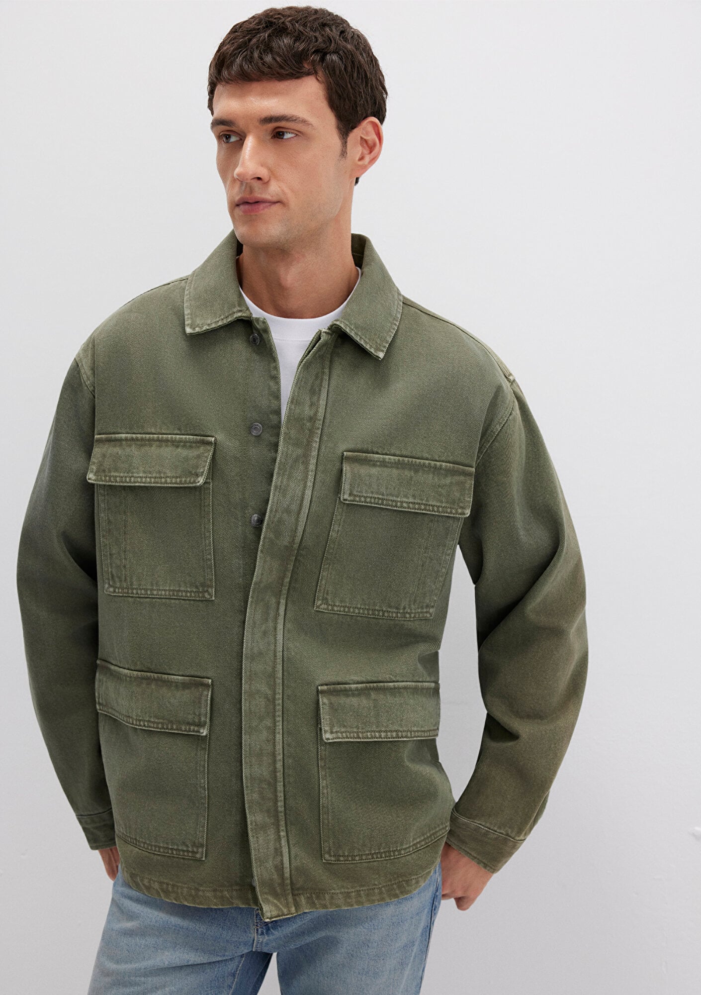  Mavi Cep Detaylı Haki Ceket Loose Fit / Bol Rahat Kesim 0110510-71581