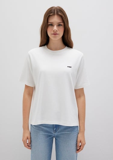  Mavi Mavi Logo Baskılı Ekru Tişört Regular Fit / Normal Kesim 1612122-70057