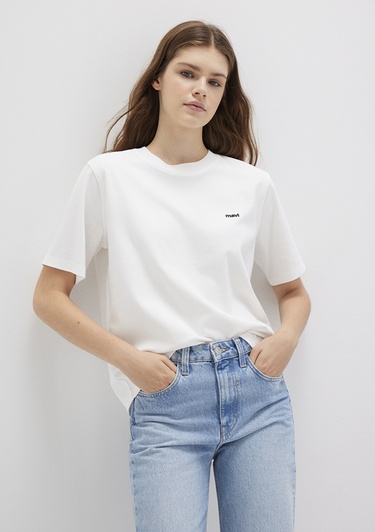  Mavi Mavi Logo Baskılı Ekru Tişört Regular Fit / Normal Kesim 1612122-70057