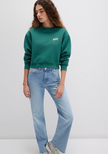  Mavi Mavi Logo Baskılı Yeşil Crop Sweatshirt 1611601-71874