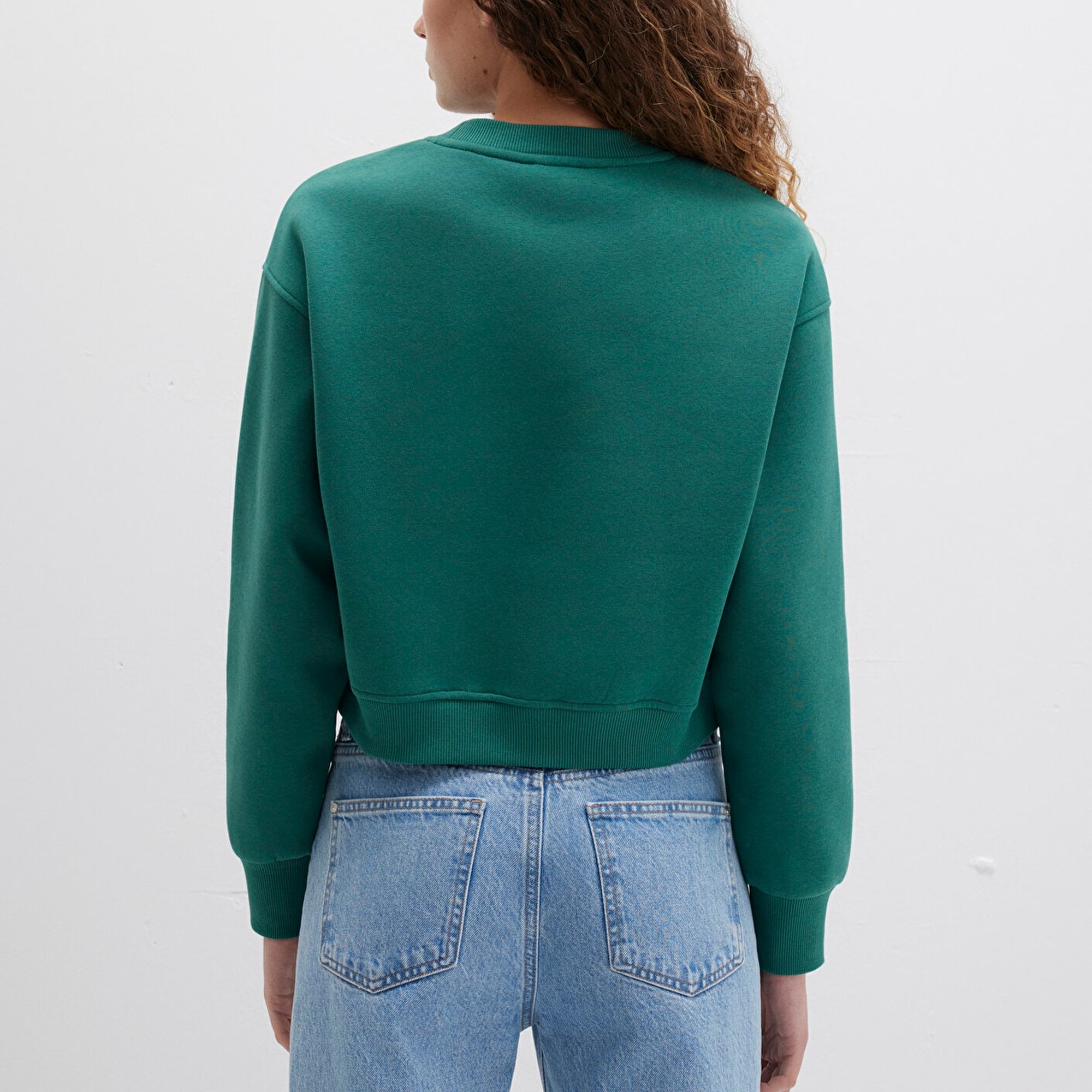 Mavi Mavi Logo Baskılı Yeşil Crop Sweatshirt 1611601-71874