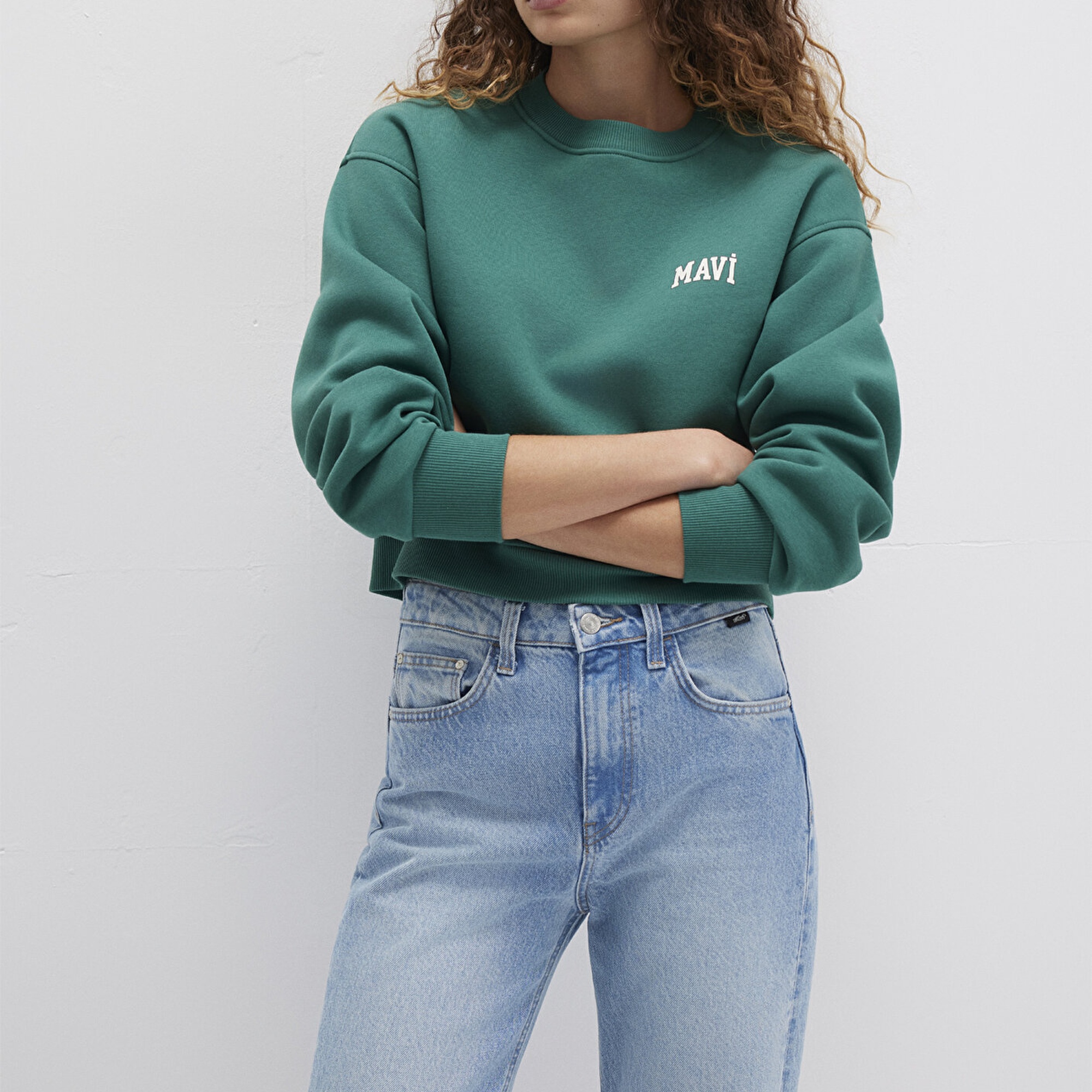 Mavi Mavi Logo Baskılı Yeşil Crop Sweatshirt 1611601-71874