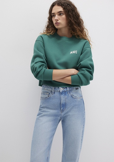  Mavi Mavi Logo Baskılı Yeşil Crop Sweatshirt 1611601-71874
