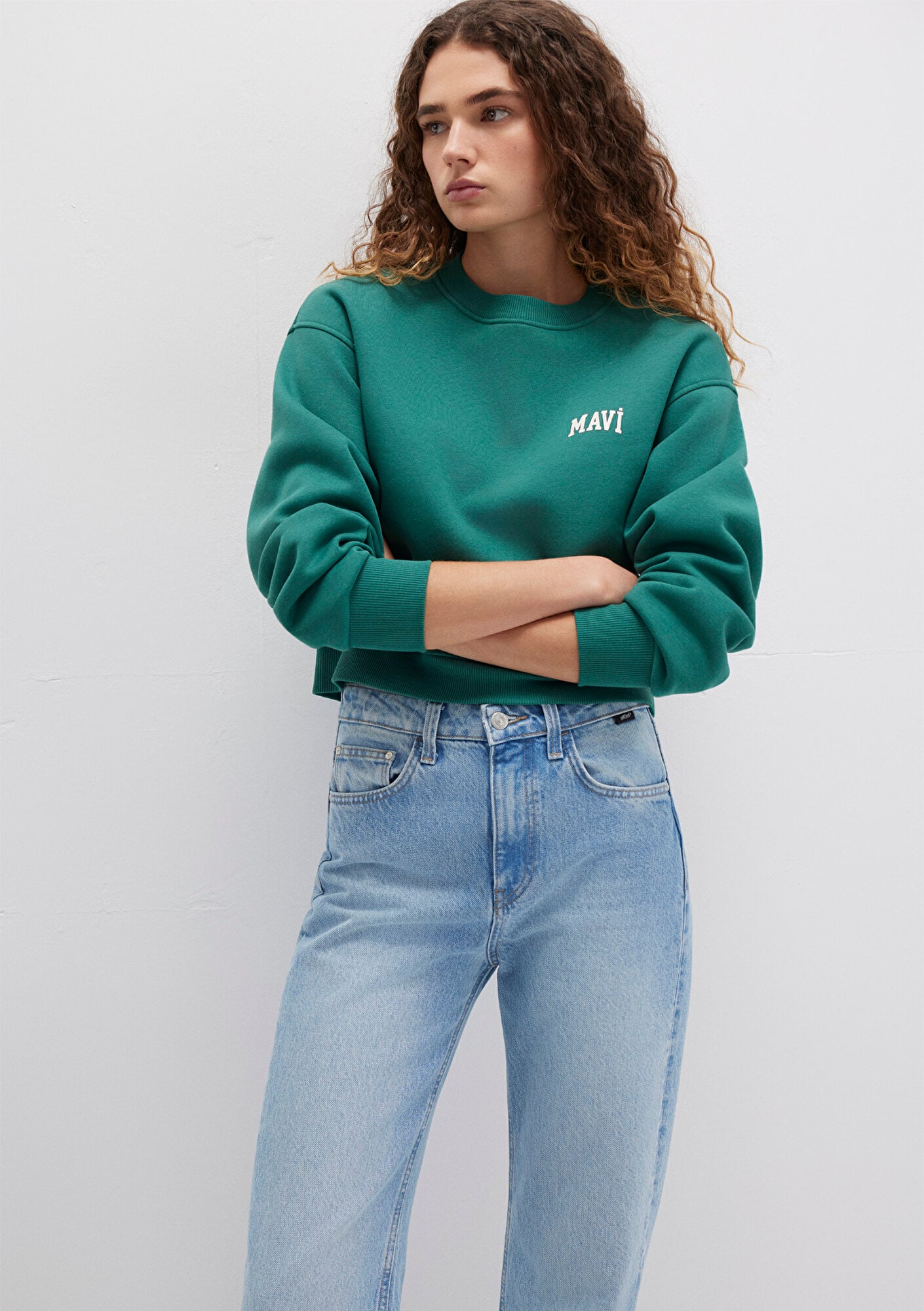  Mavi Mavi Logo Baskılı Yeşil Crop Sweatshirt 1611601-71874