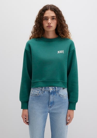  Mavi Mavi Logo Baskılı Yeşil Crop Sweatshirt 1611601-71874