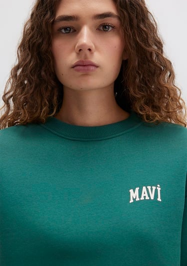  Mavi Mavi Logo Baskılı Yeşil Crop Sweatshirt 1611601-71874