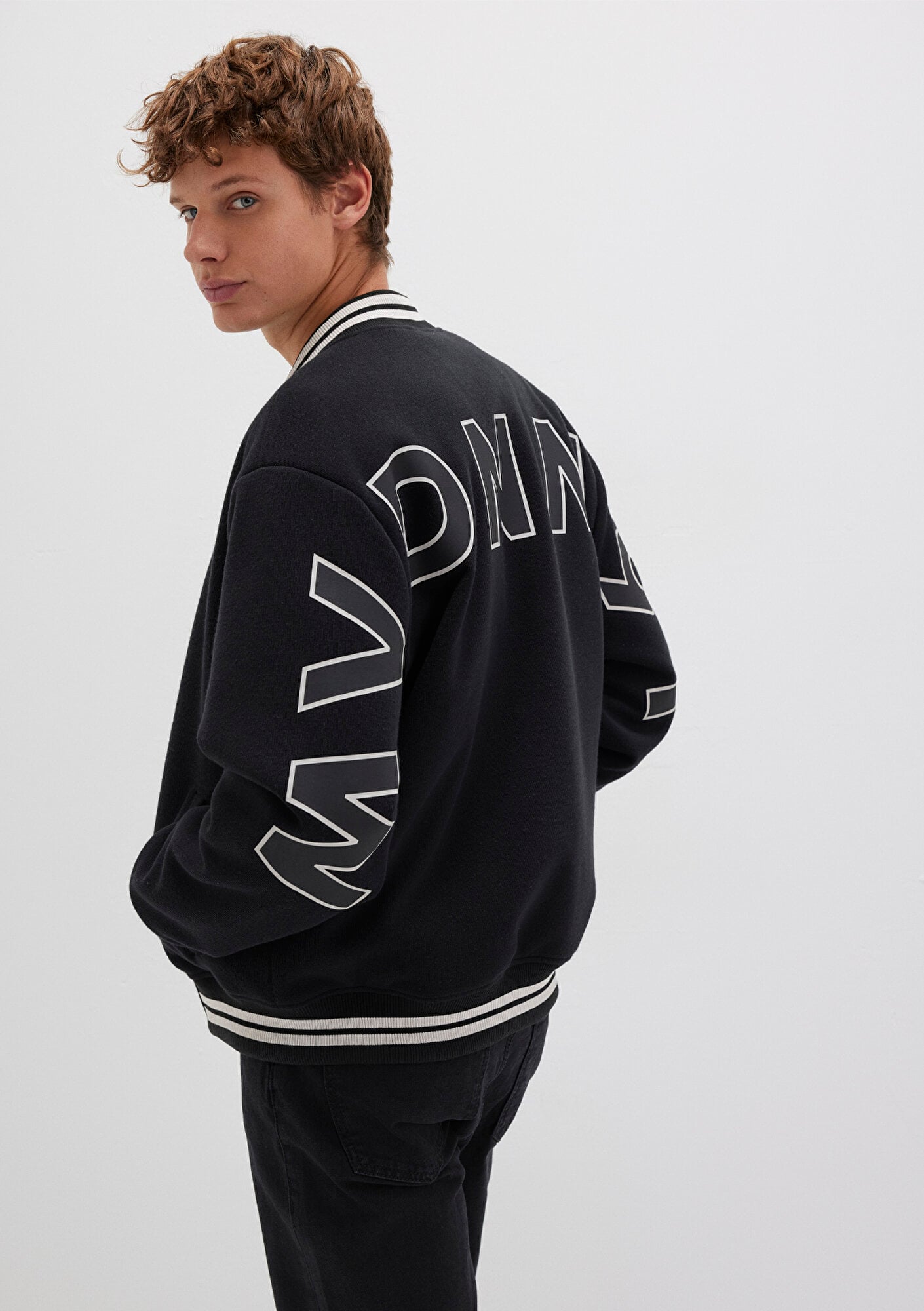  Mavi MV DNM Baskılı Bomber Ceket 0110214-71379