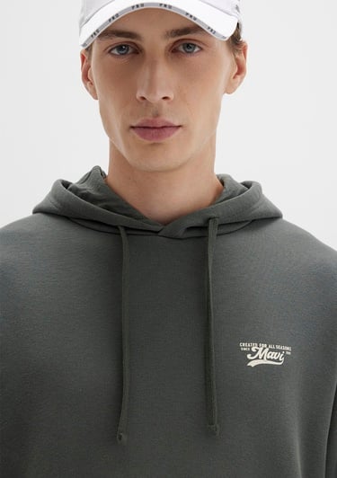  Mavi Mavi Logo Baskılı Kapüşonlu Yeşil Sweatshirt 0S10468-71598