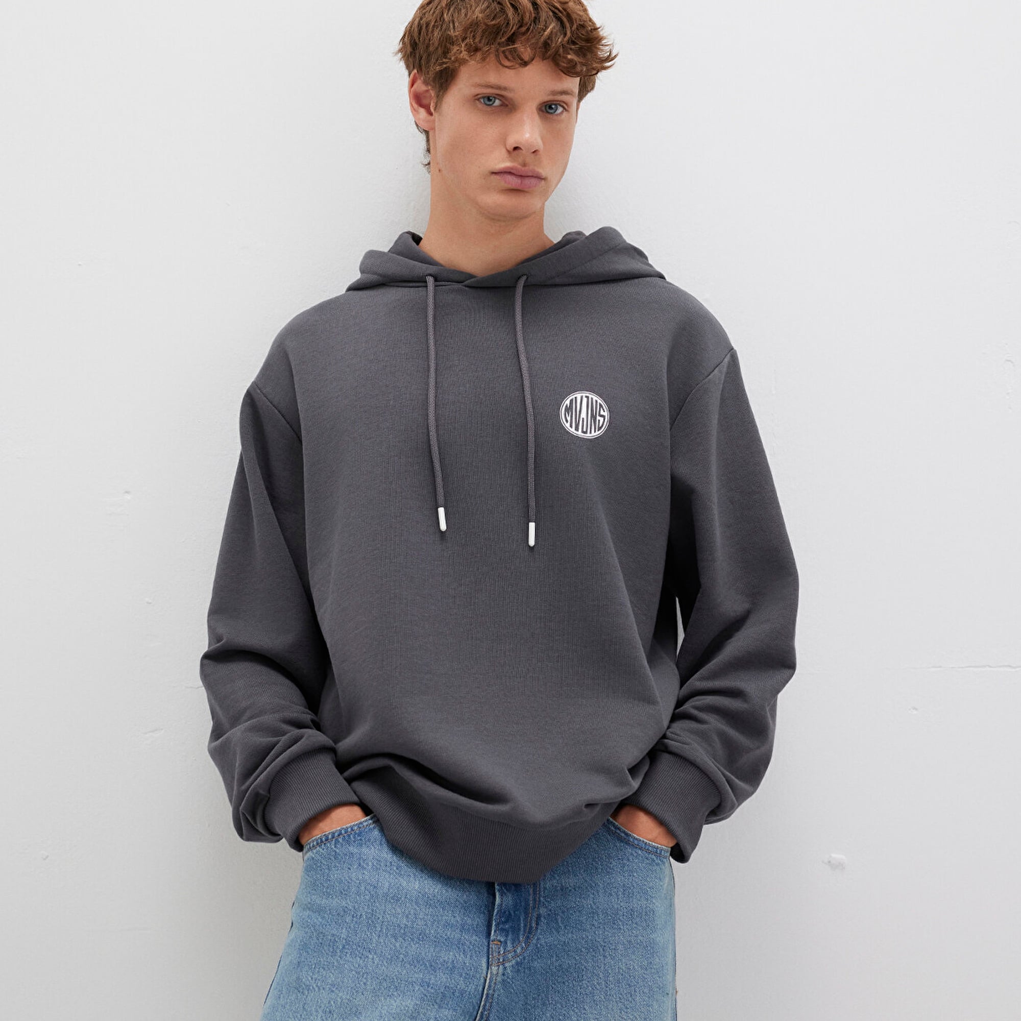 Mavi MVJNS Logo Baskılı Kapüşonlu Antrasit Sweatshirt 0611786-80106