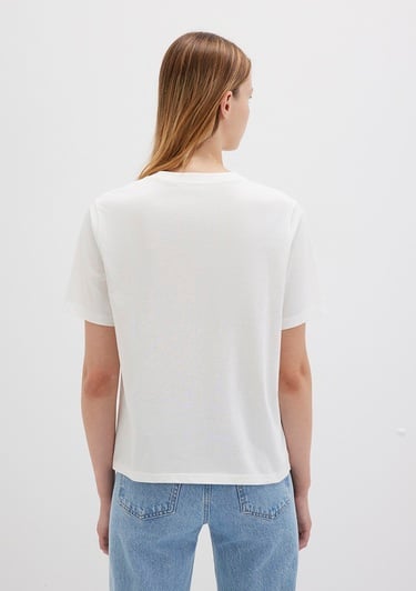  Mavi Mavi Logo Baskılı Ekru Tişört Regular Fit / Normal Kesim 1613565-80194