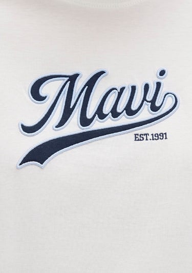  Mavi Mavi Logo Baskılı Ekru Tişört Regular Fit / Normal Kesim 1613565-80194