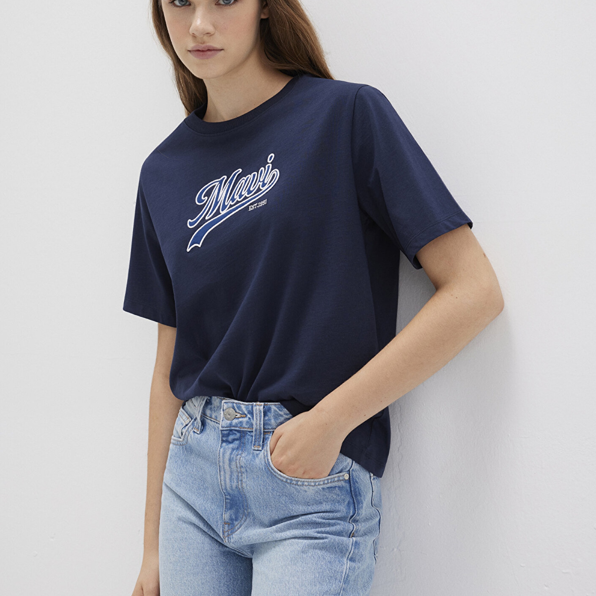 Mavi Mavi Logo Baskılı Lacivert Tişört Regular Fit / Normal Kesim 1613565-82318