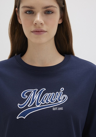  Mavi Mavi Logo Baskılı Lacivert Tişört Regular Fit / Normal Kesim 1613565-82318