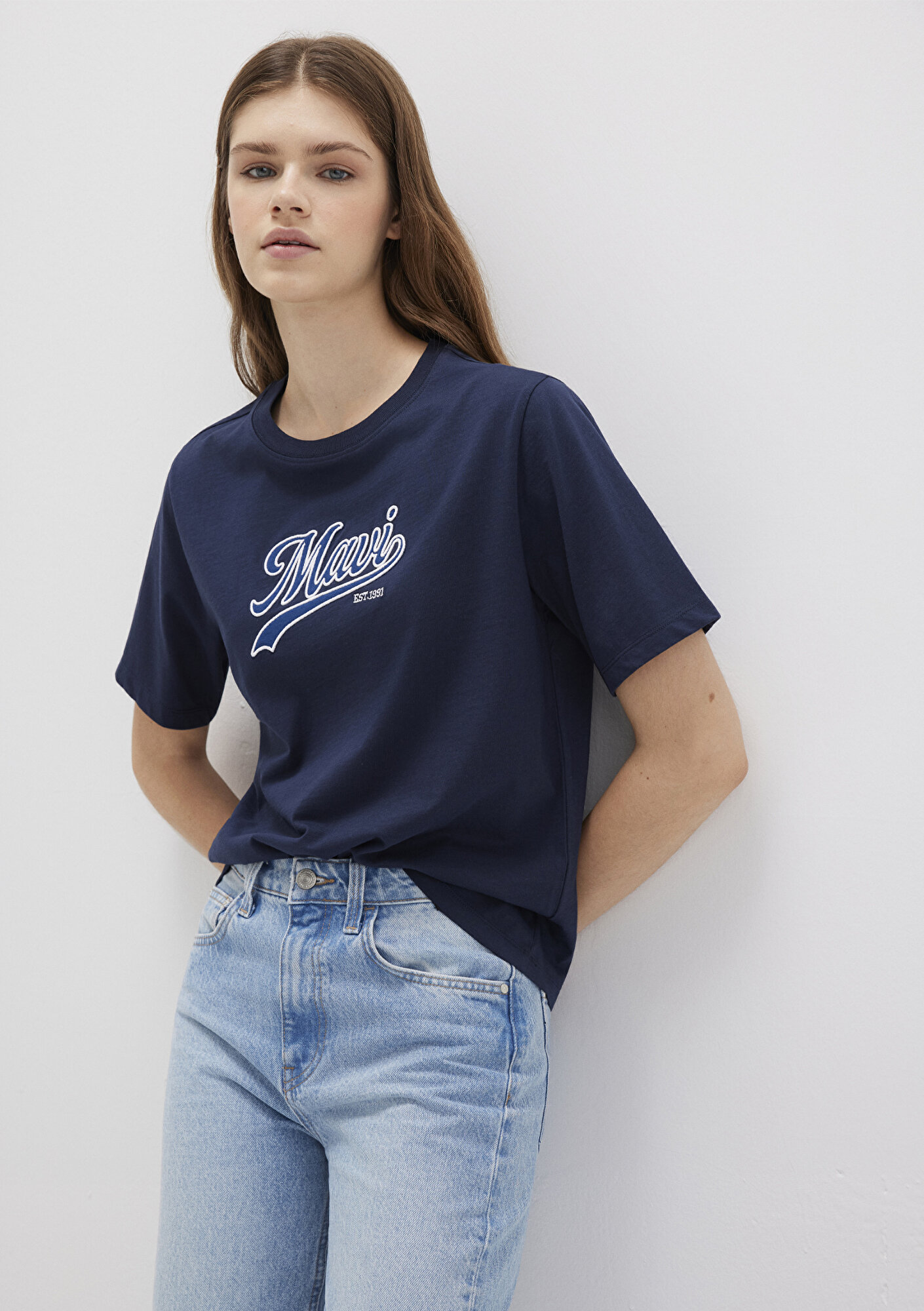  Mavi Mavi Logo Baskılı Lacivert Tişört Regular Fit / Normal Kesim 1613565-82318