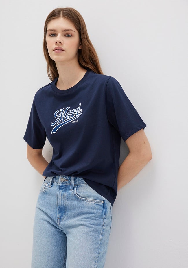  Mavi Mavi Logo Baskılı Lacivert Tişört Regular Fit / Normal Kesim 1613565-82318