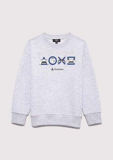 Mavi Playstation Baskılı Gri Sweatshirt 6S10132-88467